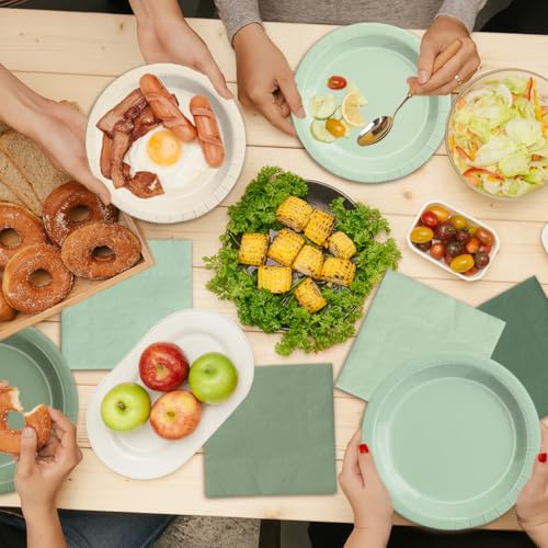 Image of CMUSKO Sage Green Baby Shower Decorations - 150pcs Gradient Plates & Napkins Kit Serves 50 - Party Supplies for Birthday,Wedding