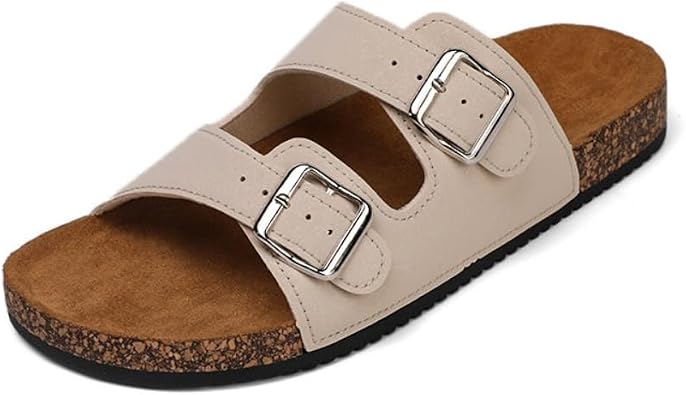 Geerta Double Buckled Jesus Sandals Men Wide Cork Footbed Water Slides Slip On Beach Flats Lightweight Breathable No Slip House Checkered Slippers Comfort Wear Shoes Summer Pool Party Cruise Vacation