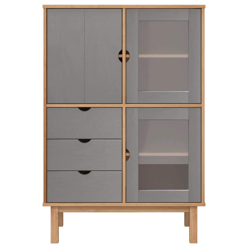 Highboard OTTA brązowy i szary 85 x 43 x 125 cm lite drewno sosnowe Living Room Cabinets szafka barowa szafka bufetowa kuchnia szafka na naczynia do deserów, kuchni, kawiarni, salonu