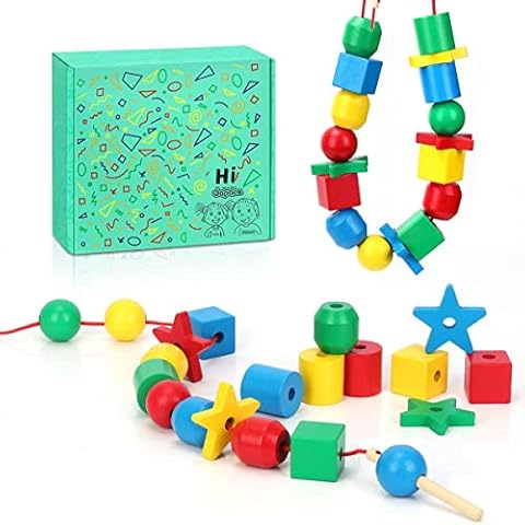 Japace Wooden Threading Toys for 2 3 4 Year Old, Montessori Toys for Toddler Lacing Beads Building Blocks Preschool Educational Toy Games for Kids Birthday Gift for Boys Girls Cover