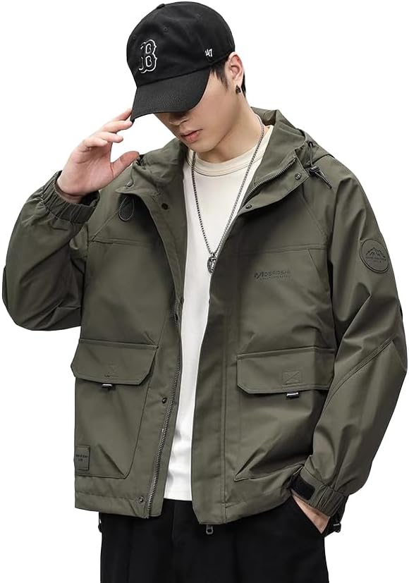 [Reirei] メンズ 春秋 アウトドア コート ジャケット 通気 多機能 防風 アウター 作業着 フード付き アウトドア ファッ