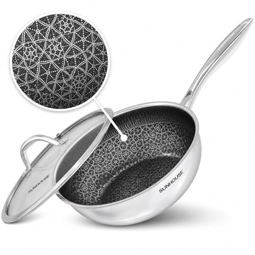 Sunhouse 10 Inch Hybrid Non Stick Deep Sauté Frying Pan with Lid