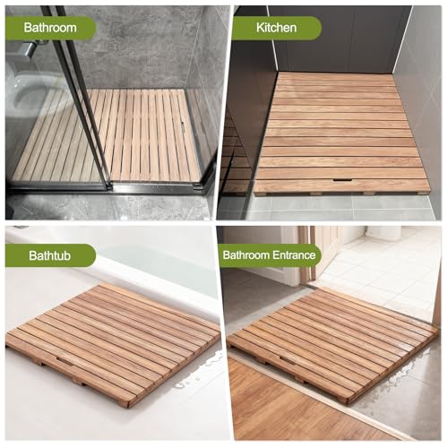 Alfombrilla de ducha de madera de teca con superficie cómoda de diseño elevado elegante 8