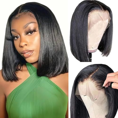 13x4 HD Lace Front Bob Wig Human Hair Pre Plucked 180% Density Free Part Short Bob Wig With Baby Hair Straight Bob Lace Front Wigs Human Hair for Women(12in)