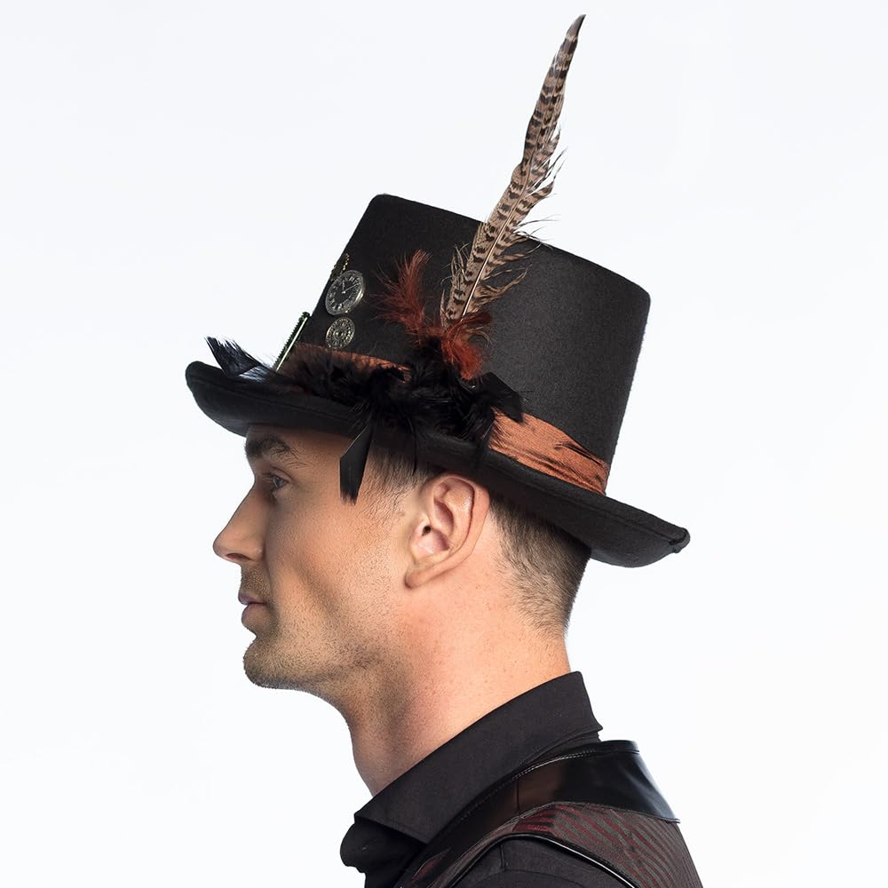 Boland 54501 - Hoed Plumepunk met tandwielen, zwart, steampunk, cilinder, hoofddeksel, accessoire, kostuum, themafeest, carnaval, Halloween