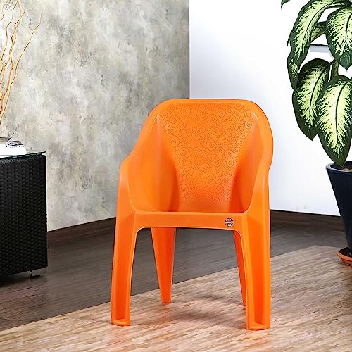 Image of Cello Plastic Dynamo Arm Rest Chair, Relaxing - Orange | Strong and Durable | Easy to Clean | Chair for Living Room, Bed Room, Kitchen, Office Room, Outdoor | 3 Years Warranty