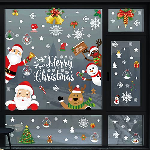 Adhesivo para puerta de Navidad, decoración de ventana, material de PVC estático, copos de nieve de Papá Noel, adhesivo de pared reutilizable Cover