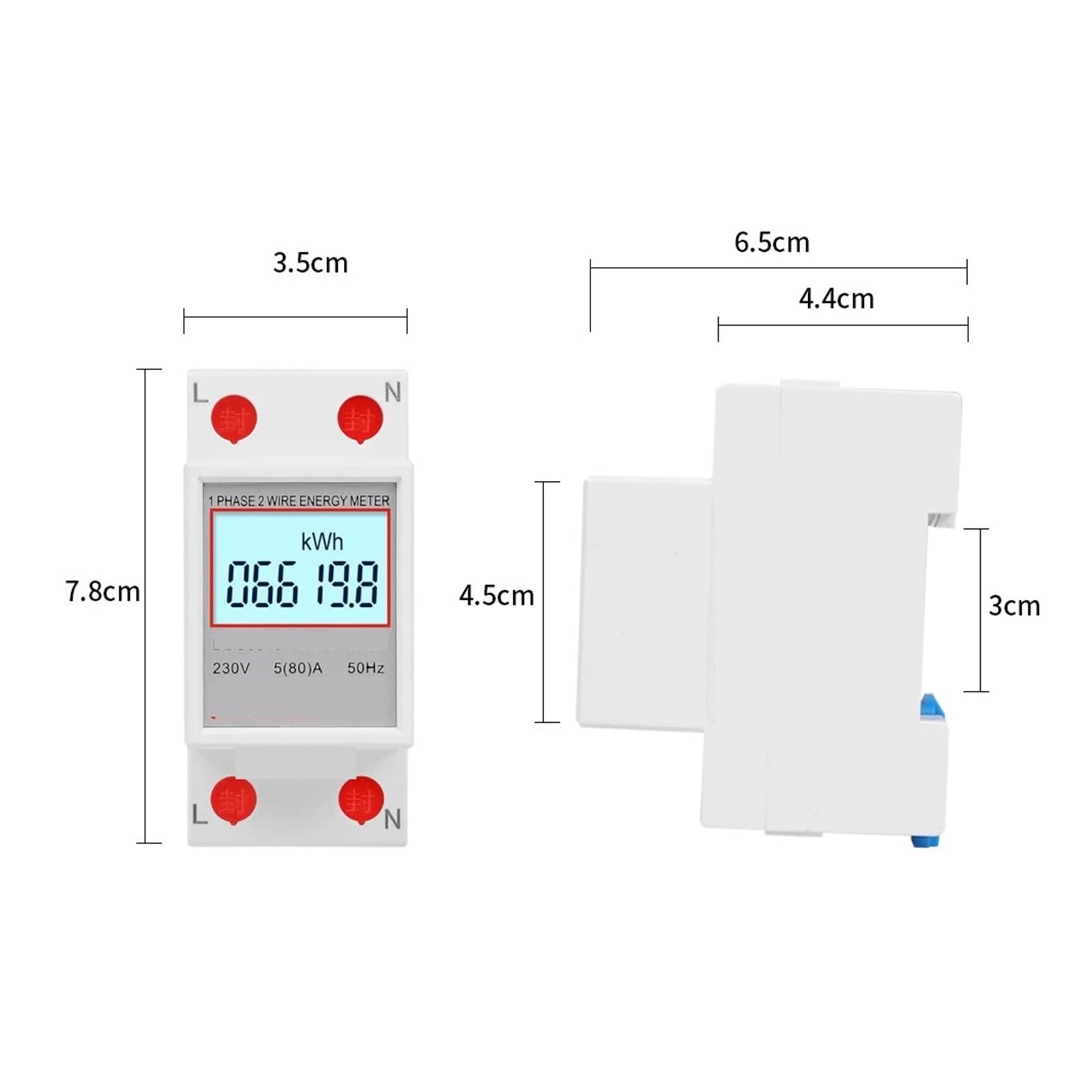 Wattmètre à Affichage numérique LCD monophasé à Deux Fils, consommation d'énergie, Compteur électrique AC 230V 50Hz Rail Din(DDS6619-526L-2)