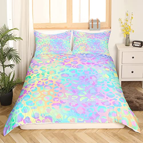 Girls Colorful Leopard Duvet Cover Safari Cheetah Bedding Set Modern Leopard Design Comforter Cover Boys Girls Kids Room Decor Bedspread Cover with 1 Pillowcases 2Pcs Bedding Single Boys - Image 3