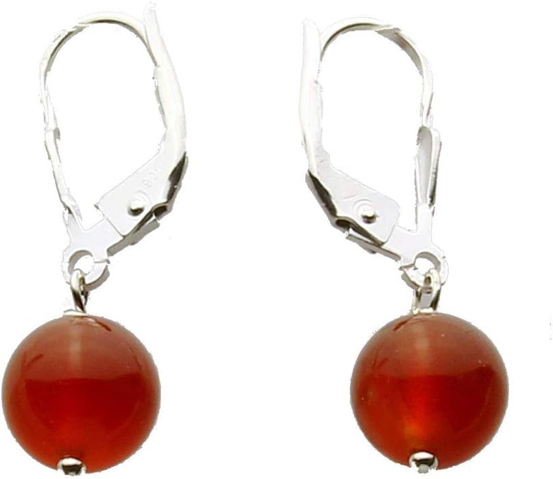 Floating Round 10mm Carnelian Stone Station Sterling Silver Box Chain Necklace Adjustable, Earrings