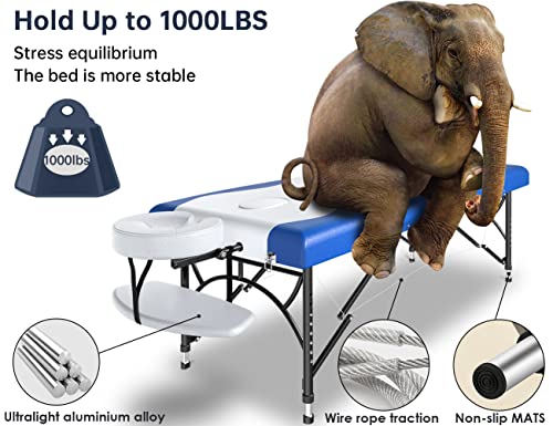 Cloris 84" Professional Massage Table Portable 2 Folding Lightweight Facial Solon Spa Tattoo Bed Height Adjustable With Carrying Bag & Aluminium Leg Hold Up To 1000Lbs #TOP4
