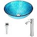 Anzzi Accent Series Deco-glass Vessel Sink in Emerald Ice with Harmony Faucet in Brushed Nickel