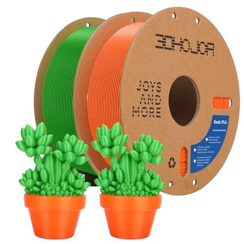 Image of 3DHoJor 3D Printing Filament Basic PLA Filament Bundle 1.75mm Cardboard Spool Dimensional Accuracy + /- 0.03 mm Fit Most 3D FDM Printer 1KG*2 spools-Green+Orange