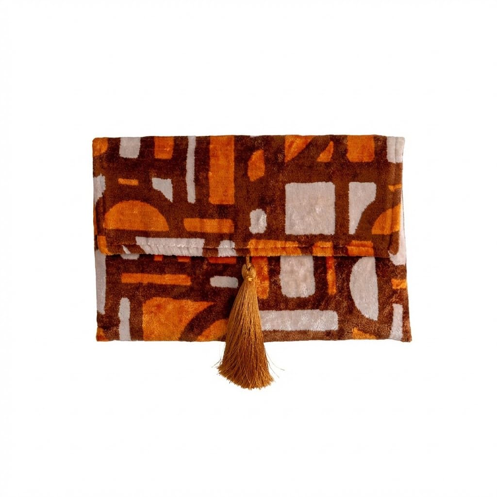 Bolso Ikat de terciopelo de seda hecho a mano, estilo sobre, diseño bohemio, patrón étnico, opción de correa de cadena, bolso de mano de fiesta de noche, bolso de mano de alta calidad, blanco