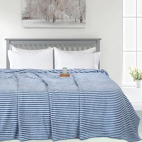 Image of BSB HOME Polyester Premium Plush Single Blanket|300 GSM Lightweight Cozy Ultrasoft for Bed, Sofa, Travel & Camping| 228x152 cm Blue & White| TC - 220