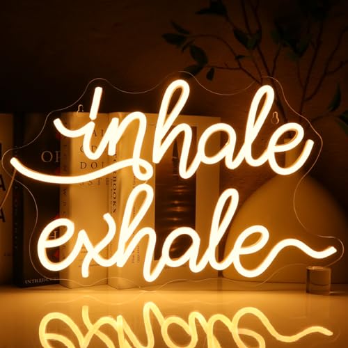 PMCVYH Inhale Exhale Neon Sign for Wall Decor, Warm White Led Signs for Room, USB Dimmable Neon Lights for Yoga Meditation Studio Bedroom Home Living Room Party Cafe Business Pub Wall Art