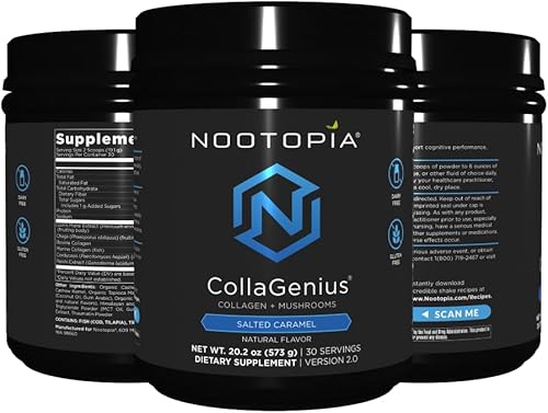 Nootopia Collagenius v 2.0 - Polvo mezclado de 4 hongos, colágeno y superalimentos - Suplemento cerebral que apoya la concentración, la memoria, el