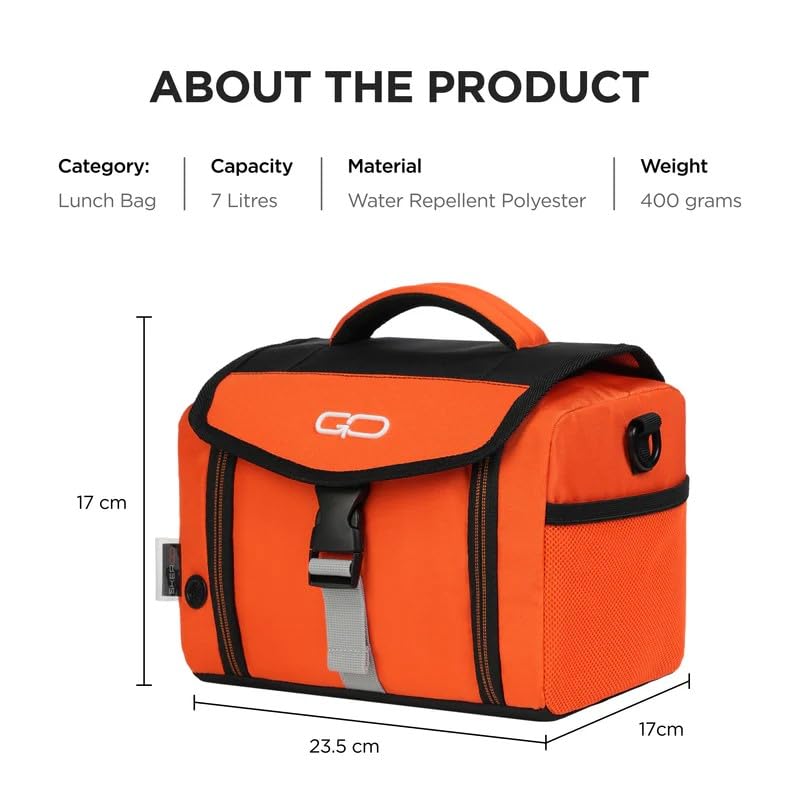 Image of Thermal Lunch Bag | Thermo-Grid Insulated, Water & Leak-Resistant, Easy to Clean | Lightweight School Lunch Box Bag with Shoulder Strap (Orange)