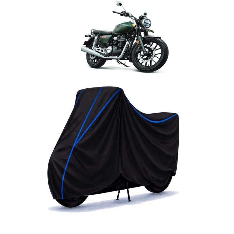 Image of CB350 DLX Bike Cover Water Resistant Universal Motorcycle Rain | Heavy Duty UV Protection, Dust, Scratch Indoor Outdoor All Weather with Black Blue Piping Elastic
