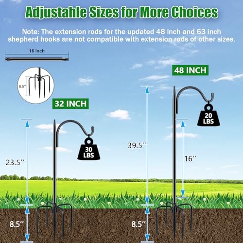 image for FEED GARDEN Short Shepherds Hooks for Outdoor, 48 Inch Bird Feeder Pol