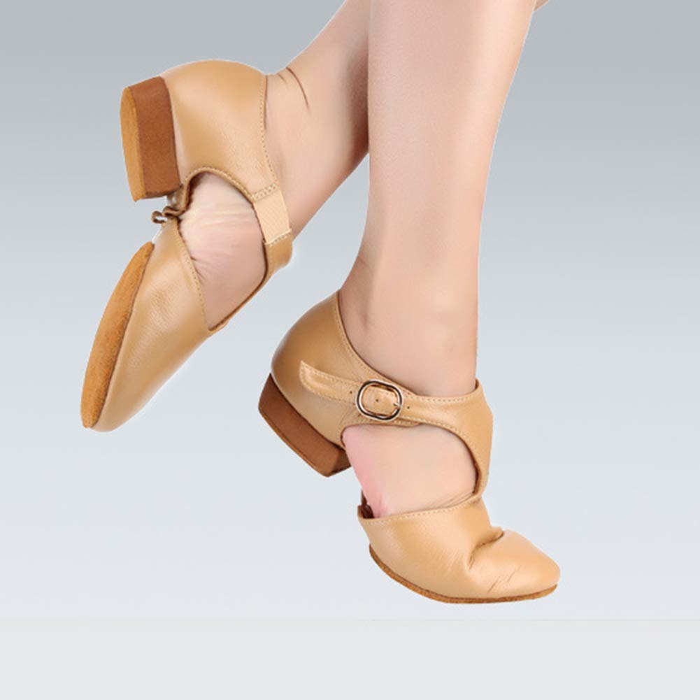 JUODVMP Zapatos de Danza Moderna Jazz para Mujer,Cómodo Ponerse Cuero Fino Zapatillas de Danza de Jazz de Práctica,Modello JS359