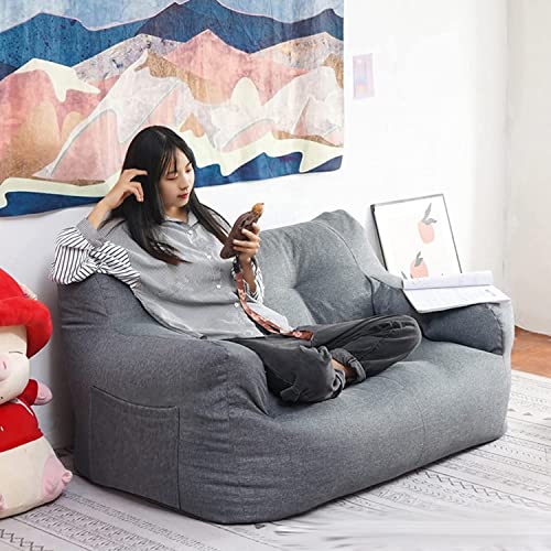 Sxxingkong Bean Bag Sofa Cover (No Filler) ，Extra Large Lazy Lounger Premium Cotton Canvas Chair Indoor Seat Bag， Cushion Measures Bags For Adults (Color : Grey) #TOP4