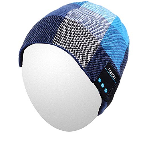 Qshell Bluetooth Hat, Rechargeable Audio Beanie Fashional Double Knit Skully Cap with Wireless Stereo Headphone Headset Earphone Speakerphone Mic for Sports Skating Hiking Camping Blue