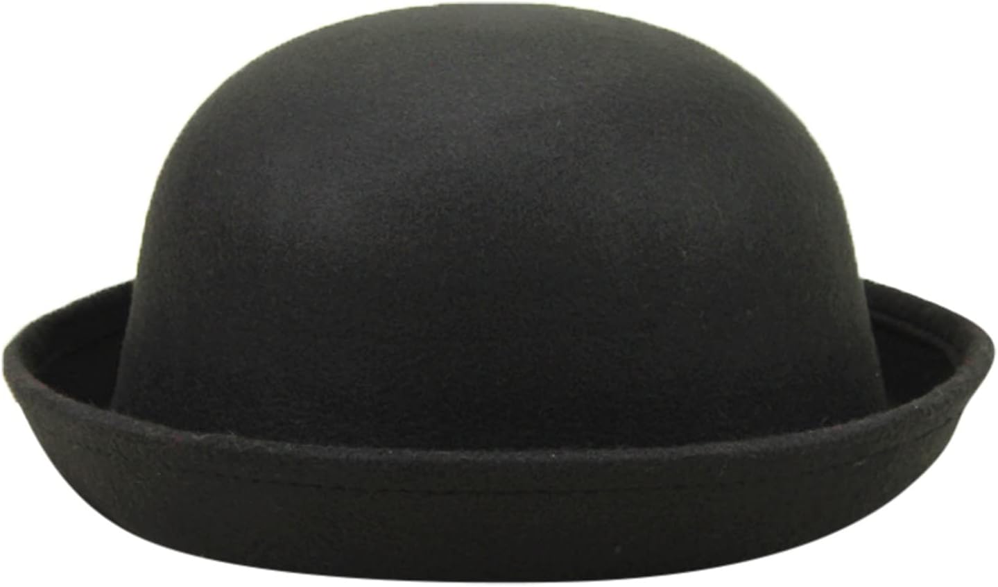 GenericElegant Adults Solid Hat Roll Up Brim Panama Bowler Hat Bucket Hat Mens Womens Classic Wool Round Bowler A Hat