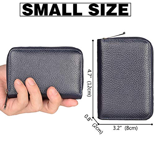 Image of Easyoulife Genuine Leather Credit Card Holder Zipper Wallet with 26 Card Slots (Dark Blue)