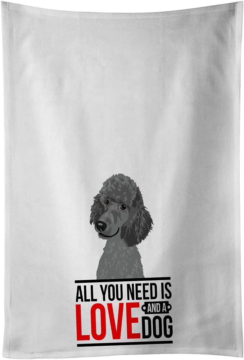 Caroline's Treasures WDK3744WTKT Poodle Standard Gray White Kitchen Towel Set of 2 Dish Towels Decorative Bathroom Hand Towel for Hand, Face, Hair, Yoga, Tea, Dishcloth, 19 X 25, White