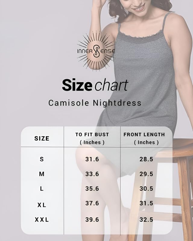Image of Inner Sense Organic Cotton Nighty for Women Stylish I Above Knee Length Spaghetti with Scoop Neck Design I Adjustable Straps Camisole for Woman to Wear Solo or Layered