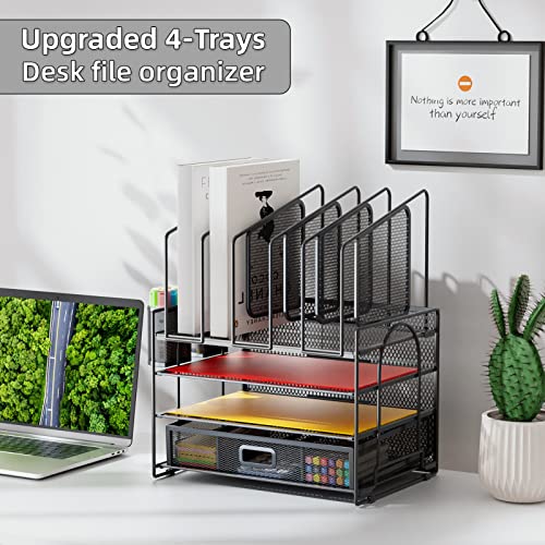Image of Marbrasse Desk Organizers, 4-Tier Mesh Desk File Organizer with 5 Vertical File Holders and 2 Pen Holders, Multifunction Desktop Organizer,Desk Organizers and Accessories for Home Office (Gray)