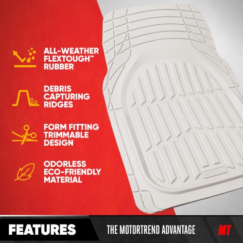 Image of Motor Trend FlexTough LITE Rubber Car Mats Full Set - All Weather White Floor Mats for Trucks, Cars & SUVs - Automotive White Car Floor Mats for Cars Interior Accessories Universal Trim-to-Fit