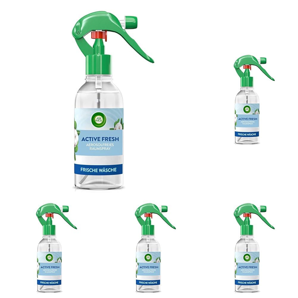 Air Wick Active Fresh – Aerosolfreies Raumspray mit natürlichen ätherischen Ölen – Duft: Frische Wäsche – 1 x 237 ml (Packung mit 5)