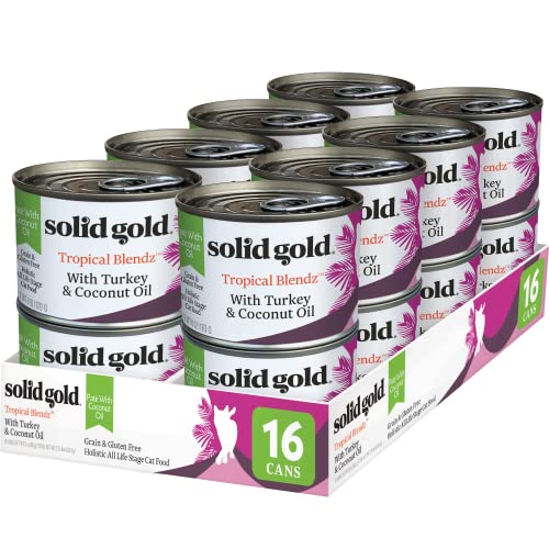 Image of Solid Gold Tropical Blendz Wet Cat Food - Turkey Pate in Coconut Oil - Canned Cat Food, 16 Pack