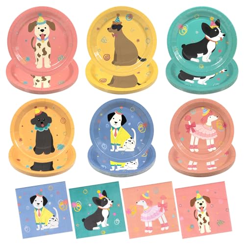 Hpscdyo 180Pcs Pet Dog Party Supplies Paper Plates and Napkins Serve 60