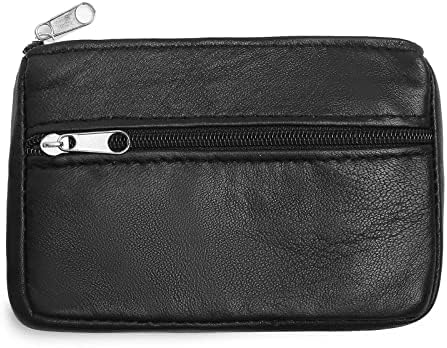 Coin Purse Pouch for Women, Genuine Leather Mini Cash Wallet with Keychain Ring Holder (Black)