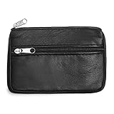 Coin Purse Pouch for Women, Genuine Leather Mini Cash Wallet with Keychain Ring Holder (Black)