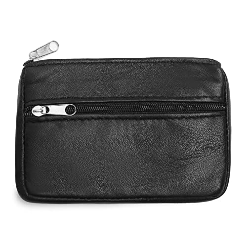 Coin Purse Pouch For Women, Genuine Leather Mini Cash Wallet With Keychain Ring Holder (Black) #TOP14