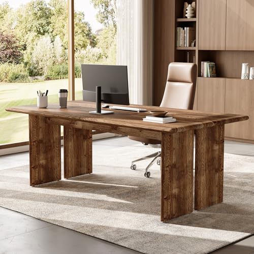TRIBEWOOD 63-Inch Executive Desk, Solid Wood Home Office Desk with Large Tabletop, Farmhouse Large...