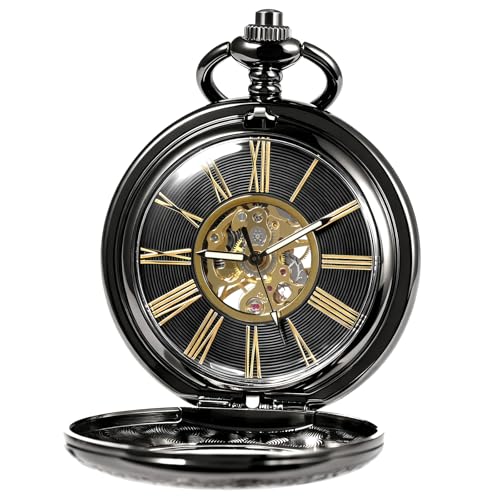 Image of TREEWETO Mechanical Pocket Watch Magnifier Case Steampunk Skeleton Roman Numerals Dial for Men Women