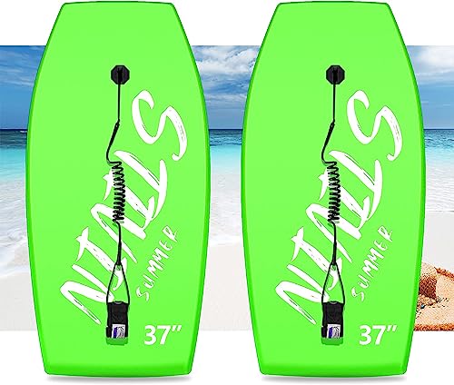 Woddtery Lightweight Bodyboard, 33/37/42" Body Boards For Beach With Wrist Leash Comfort Eps Core, Xpe Deck, Hdpe Slick Bottom Kids Adult Surfing Board (1 Pack-33Inch, Fluorescent Green) #TOP11