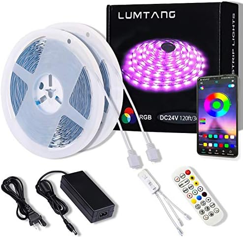 LED Strip Lights, 120ft RGB Led Strip SMD 5050 LED Lights, App Control Music Sync Color Changing Light Strip with 24 Keys Remote Bluetooth Controller 24V UL Power Adapter (120ft)
