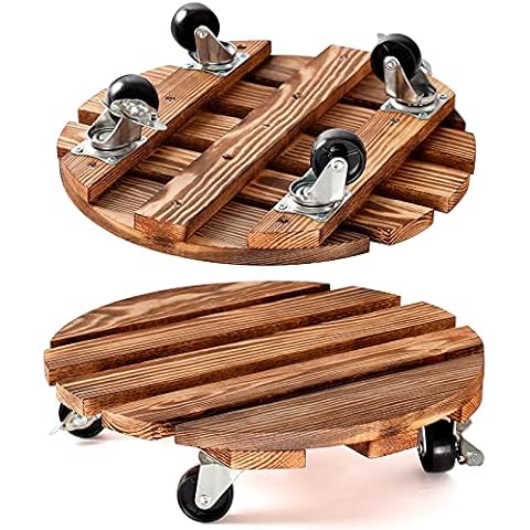 Naici 2 Pack Plant Caddy Wooden Plant Stand with Wheels 12 Inch-30 CM Round Plant Roller with Metal Lockable Caster Wheels Heavy Duty Rolling Plant Stand Plant Dolly Cover