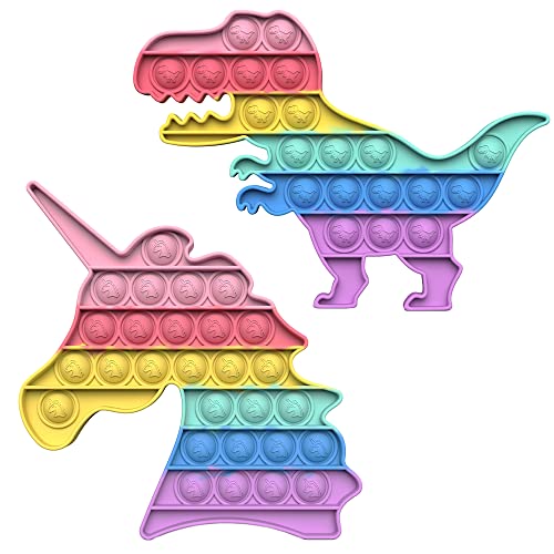 ランクチュアリー プッシュポップ ストレス発散 知育玩具 2個セット カラフル 大人 子供 おもちゃ セット5 恐竜(パステル)とユニコーン(パステル)
