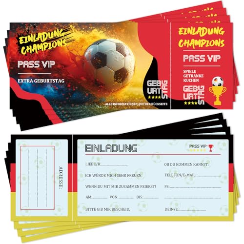 12x Einladungskarten Kindergeburtstag Fussball Eintrittskarte - Coole Einladungskarten Kindergeburtstag Junge Mädchen - Ideal für Sportveranstaltungen und Fußballpartys