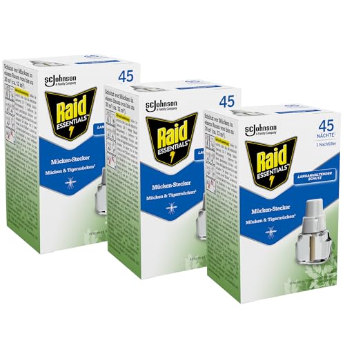 Raid Essentials Mückenstecker (Nachfüller) pflanzlicher Mückenschutz geruchsneutral mit leichtem Zitrusduft 3er Pack (3 x 32 ml)