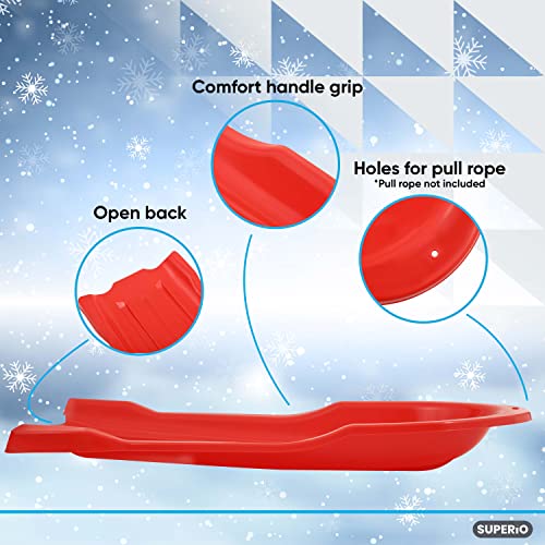 Image of Superio Toboggan Snow Sled for Kids and Adults, 46 inch Heavy Duty Plastic Open Back Slider with Handles and Hole for Pull Ropes- (Ropes Excluded) Kid and Adult Winter Fun