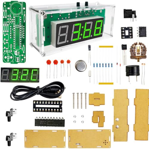 Image of DIY Digital Kit, Soldering Practice Electronics Alarm Clock Soldering Project, Transparent Case, with PCB, Digital Display, with Adjustable Brightness for Beginners & STEM Learning