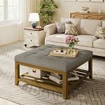 Ottoman with Storage Bench, Linen Ottoman Coffee Table, Granite